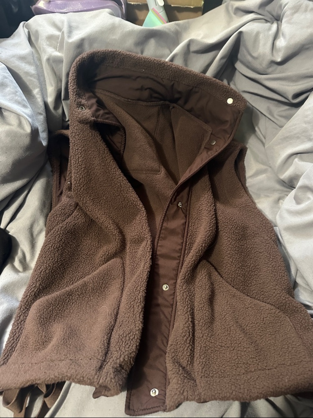 Cozy Brown Sherpa Vest with Hood